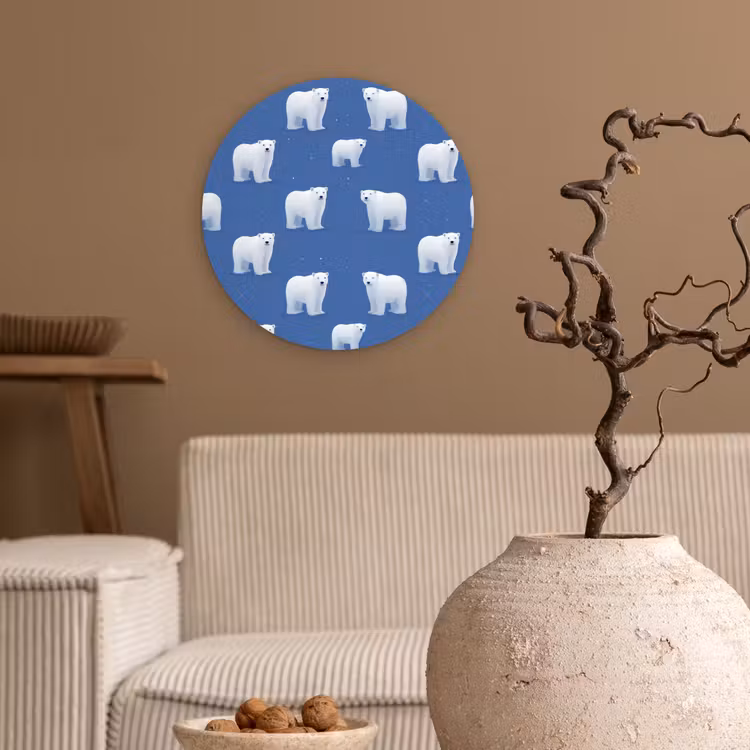 IJsbeer - Patroon - Blauw Wandcirkel kunststof plaat 5mm dik klein 188 -sfeer1