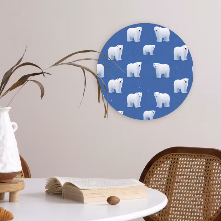 IJsbeer - Patroon - Blauw Wandcirkel kunststof plaat 5mm dik klein 188 -sfeer4