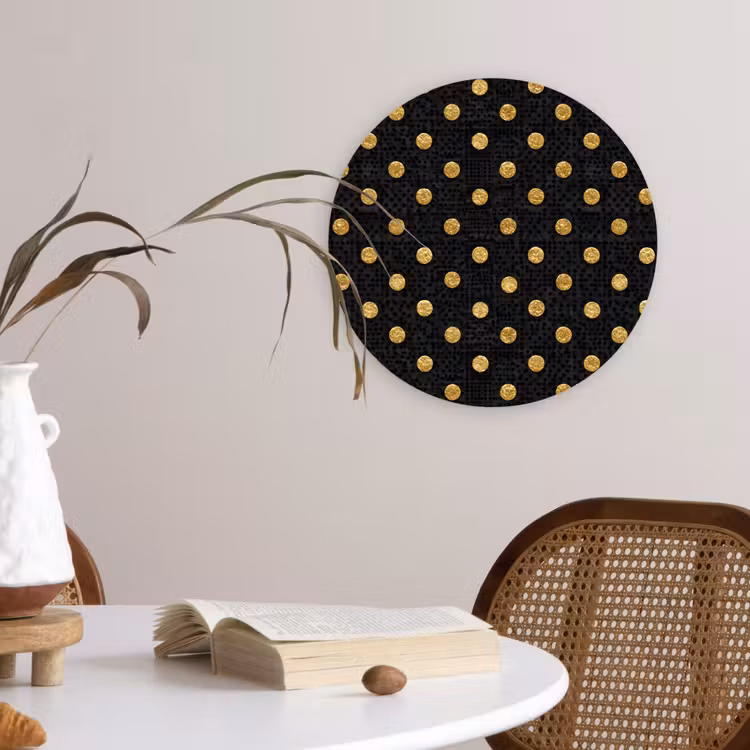 Polka Dot - Stippen - Goud - Zwart Wandcirkel kunststof plaat 5mm dik klein 188 -sfeer4