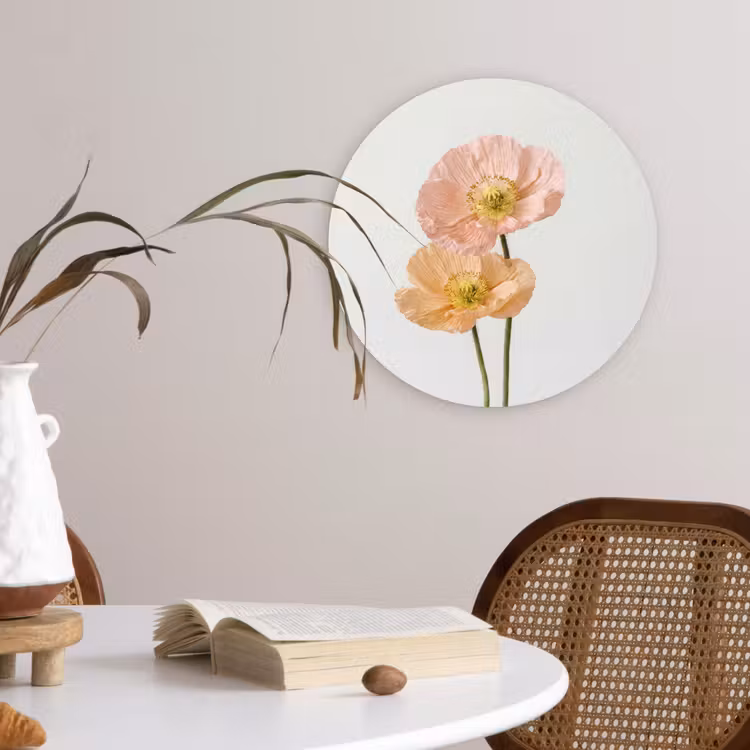 Papavers - Botanisch - Roze Wandcirkel kunststof plaat 5mm dik klein -sfeer4