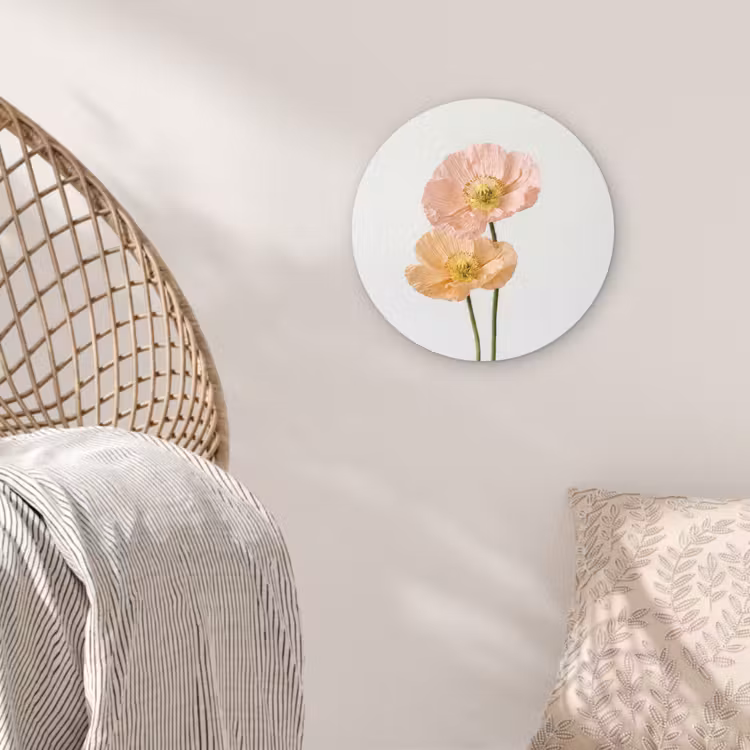 Papavers - Botanisch - Roze Wandcirkel kunststof plaat 5mm dik klein -sfeer5