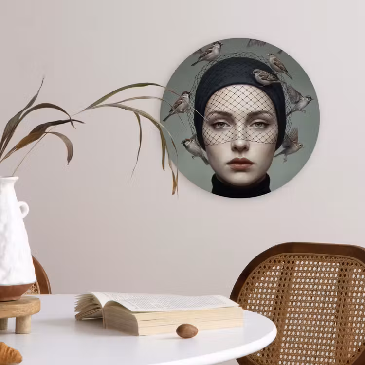 Portret - Vogels - Zwart Wandcirkel kunststof plaat 5mm dik klein -sfeer4