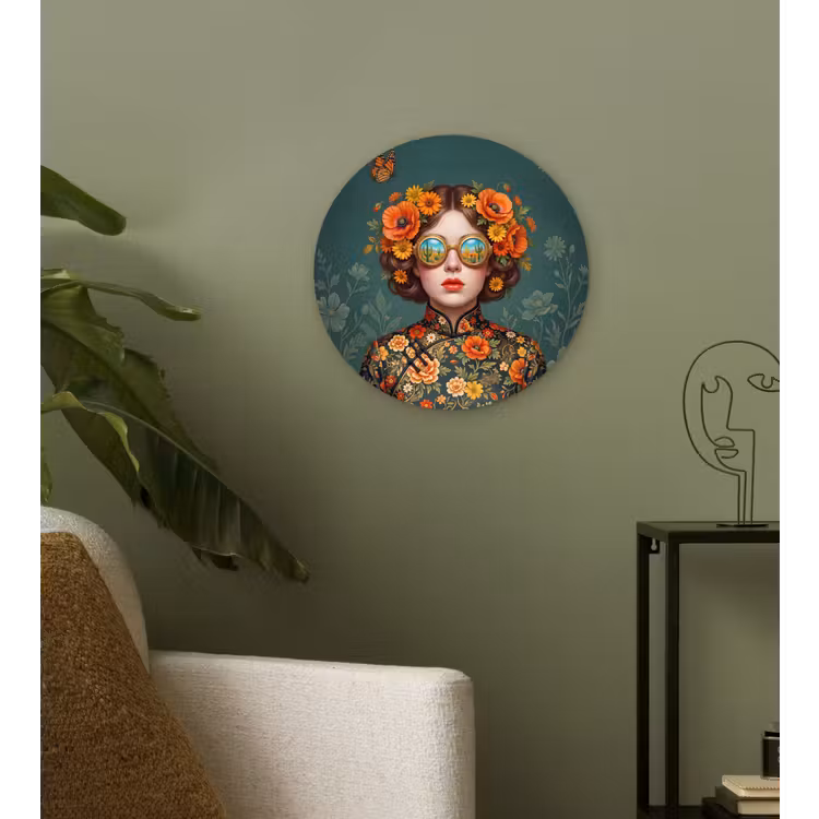 Portret - Vrouw - Kleurrijk - Expressief Wandcirkel kunststof plaat 5mm dik klein -sfeer3