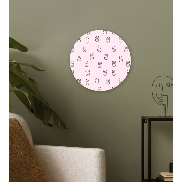 Konijnen - Minimalistisch - Roze Wandcirkel kunststof plaat 5mm dik klein 188 -sfeer3