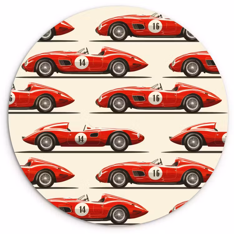 Raceauto - Retro - Rood Wandcirkel kunststof plaat 5mm dik klein 188 -3d