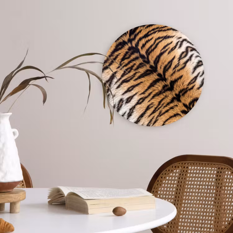 Realistisch - Tijgervacht - Zwart Wandcirkel kunststof plaat 5mm dik klein -sfeer4