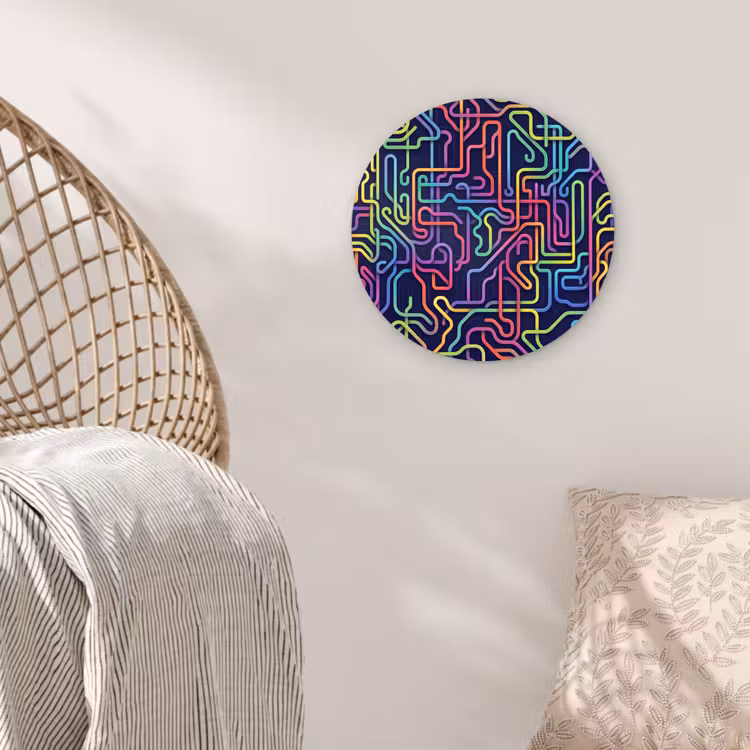 Retro - Abstract - Neon Wandcirkel kunststof plaat 5mm dik klein -sfeer5