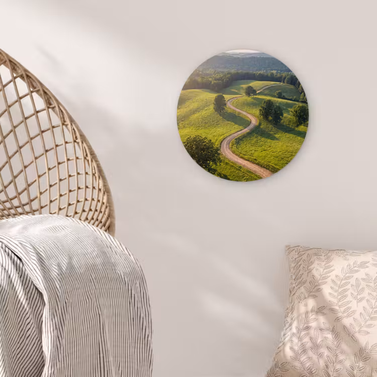 Weg - Weide - Natuur - Groen Wandcirkel kunststof plaat 5mm dik klein -sfeer5