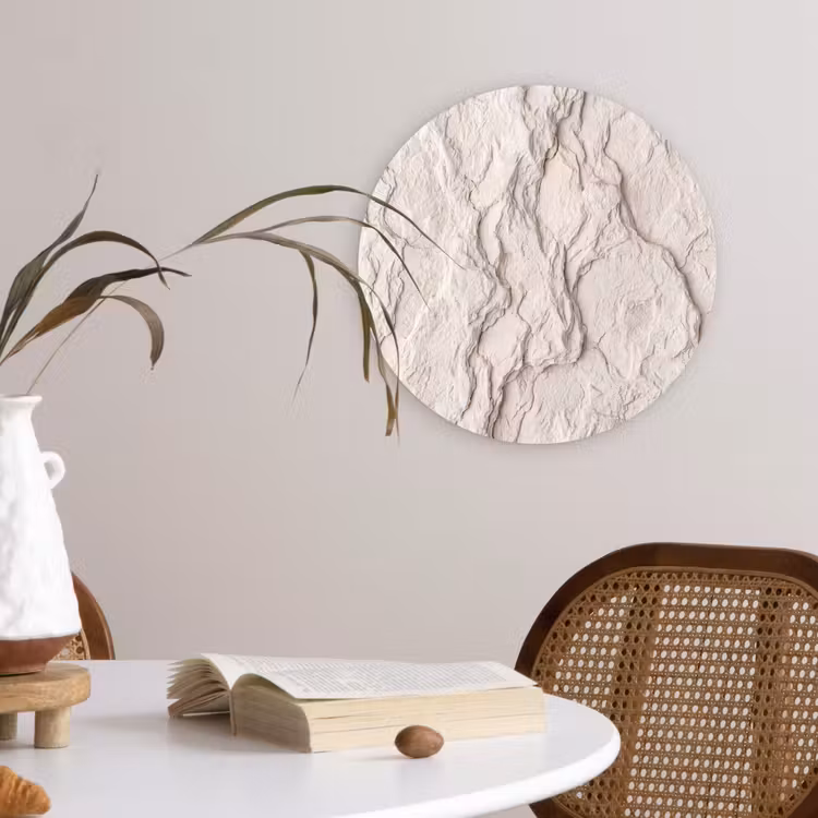 Rots - Structuur - Natuur - Beige - Abstract Wandcirkel kunststof plaat 5mm dik klein -sfeer4