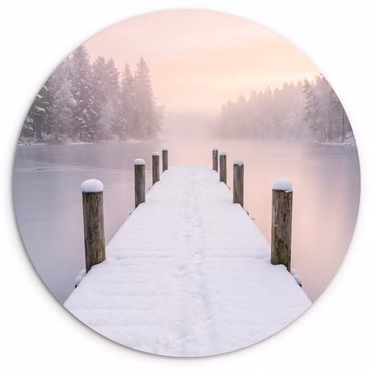 Steiger - Meer - Mist - Winter - Serene Wandcirkel kunststof plaat 5mm dik klein -3d