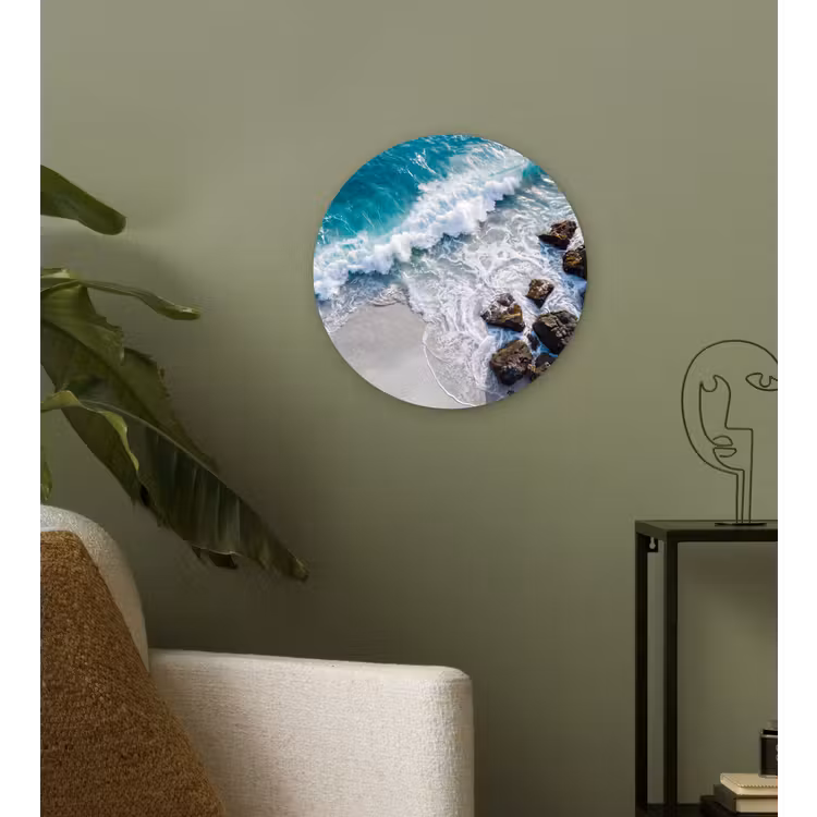 Zee - Golf - Strand - Natuur - Blauw Wandcirkel kunststof plaat 5mm dik klein -sfeer3