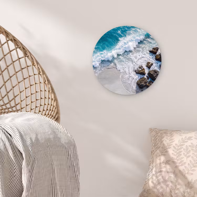 Zee - Golf - Strand - Natuur - Blauw Wandcirkel kunststof plaat 5mm dik klein -sfeer5