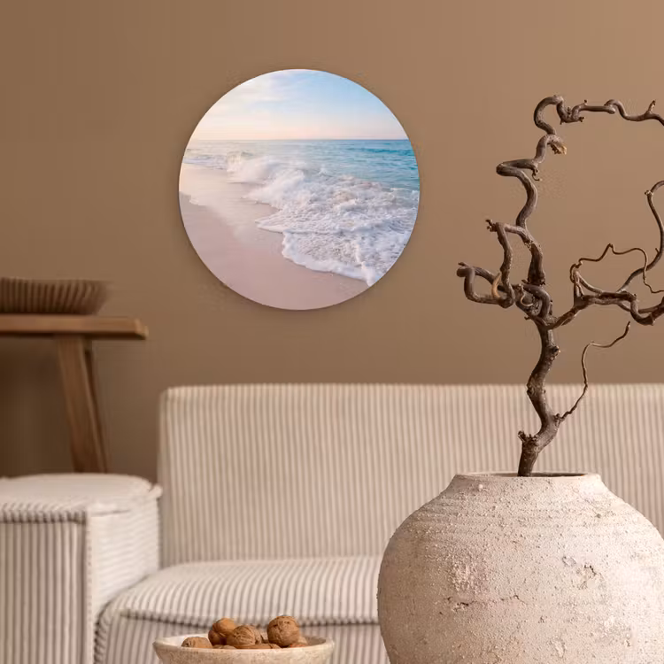 Zee - Golven - Strand - Natuur - Wit Wandcirkel kunststof plaat 5mm dik klein -sfeer1