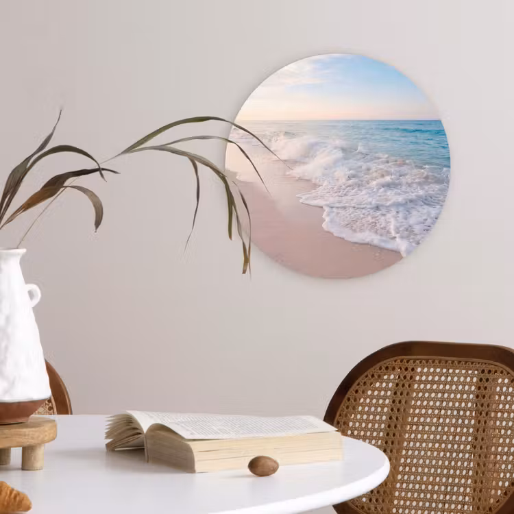 Zee - Golven - Strand - Natuur - Wit Wandcirkel kunststof plaat 5mm dik klein -sfeer4
