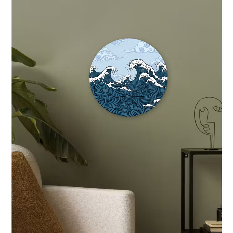 Zee - Golven - Japans - Natuur - Blauw Wandcirkel kunststof plaat 5mm dik klein -sfeer3