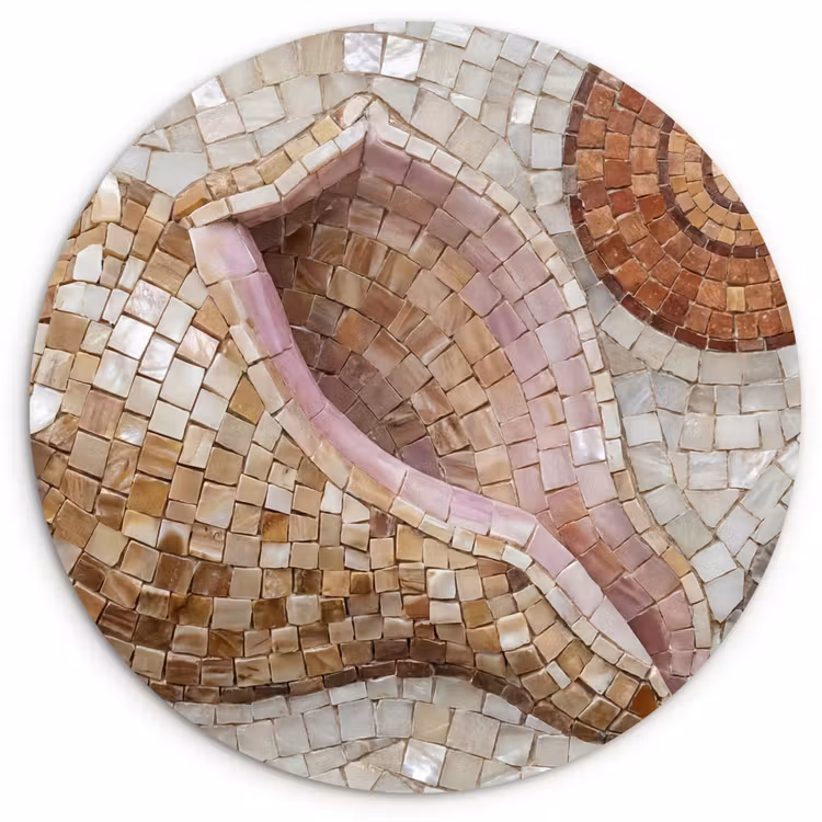 Schelp - Mozaïek - Zee - Beige - Modern Wandcirkel kunststof plaat 5mm dik klein -3d