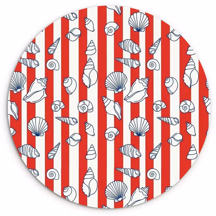 Schelp - Zeedieren - Zomer - Illustratie - Rood - Blauw Wandcirkel kunststof plaat 5mm dik klein -3d