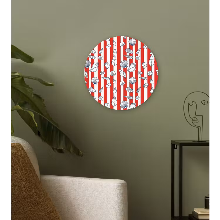 Schelp - Zeedieren - Zomer - Illustratie - Rood - Blauw Wandcirkel kunststof plaat 5mm dik klein -sfeer3