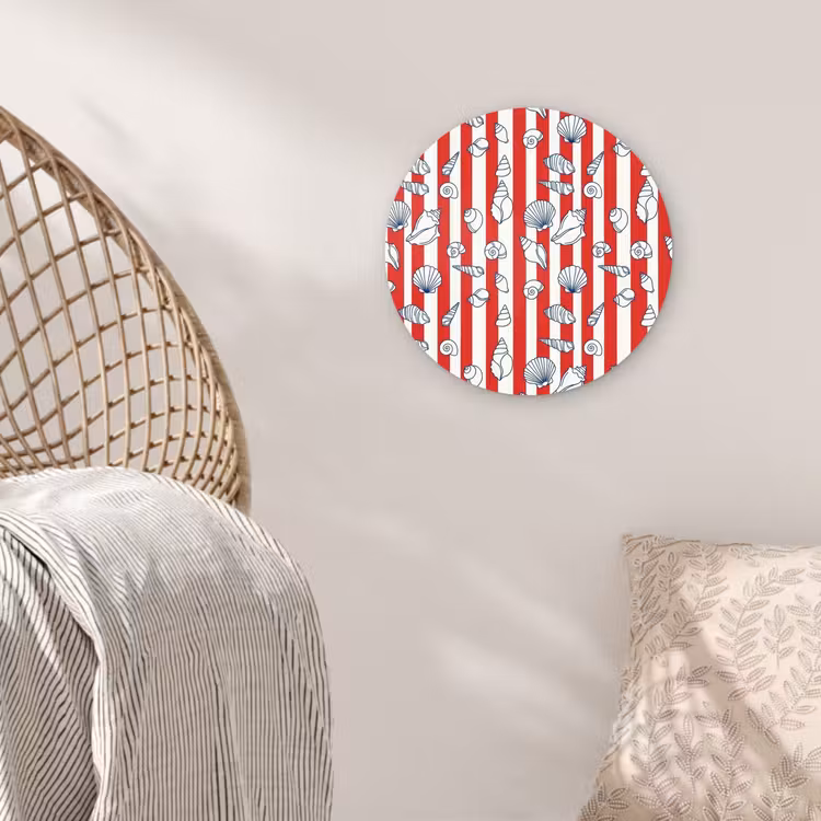 Schelp - Zeedieren - Zomer - Illustratie - Rood - Blauw Wandcirkel kunststof plaat 5mm dik klein -sfeer5