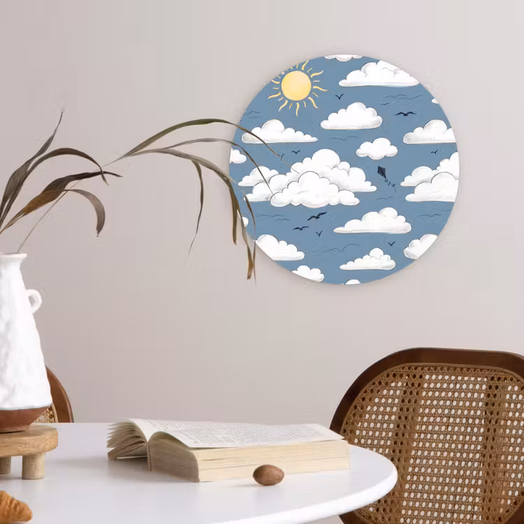 Lucht - Zon - Wolken - Natuur - Blauw Wandcirkel kunststof plaat 5mm dik klein -sfeer4