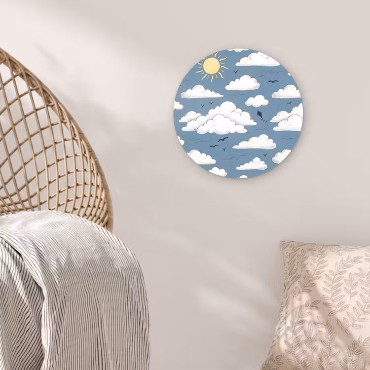 Lucht - Zon - Wolken - Natuur - Blauw Wandcirkel kunststof plaat 5mm dik klein -sfeer5