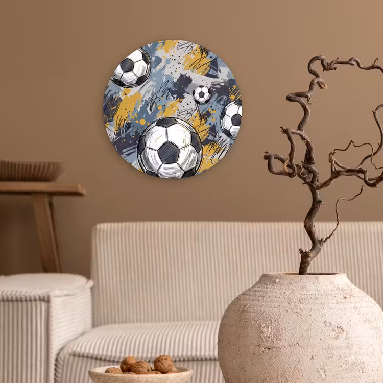 Voetbal - Abstract - Sport - Kleurrijk Wandcirkel kunststof plaat 5mm dik klein -sfeer1