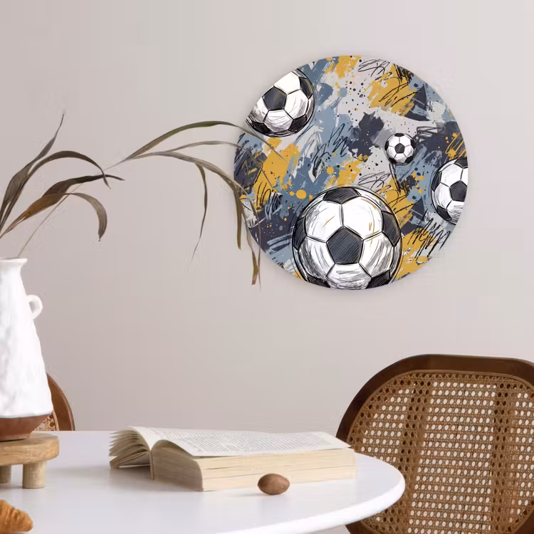 Voetbal - Abstract - Sport - Kleurrijk Wandcirkel kunststof plaat 5mm dik klein -sfeer4