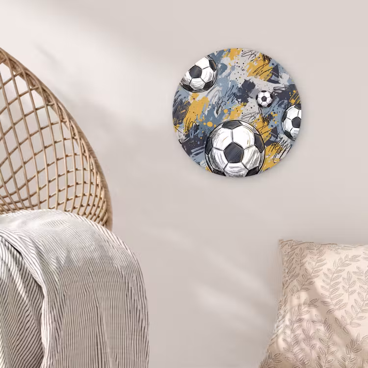 Voetbal - Abstract - Sport - Kleurrijk Wandcirkel kunststof plaat 5mm dik klein -sfeer5