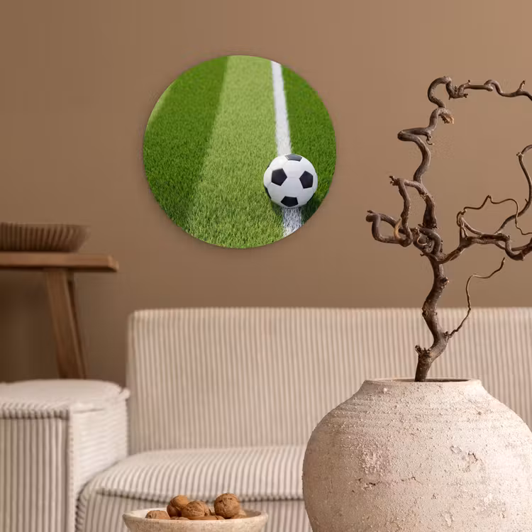 Voetbal - Grasveld - Sport - Groen Wandcirkel kunststof plaat 5mm dik klein -sfeer1