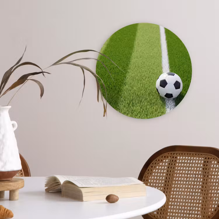 Voetbal - Grasveld - Sport - Groen Wandcirkel kunststof plaat 5mm dik klein -sfeer4