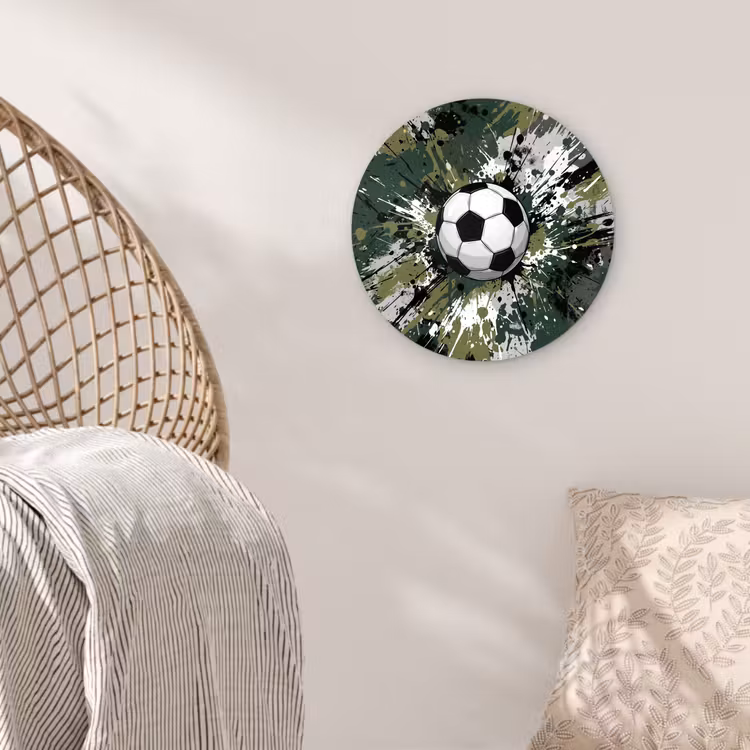 Voetbal - Verf - Spetters - Groen Wandcirkel kunststof plaat 5mm dik klein -sfeer5