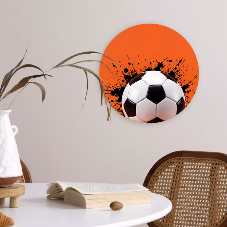 Voetbal - Verf - Sport - Oranje Wandcirkel kunststof plaat 5mm dik klein -sfeer4