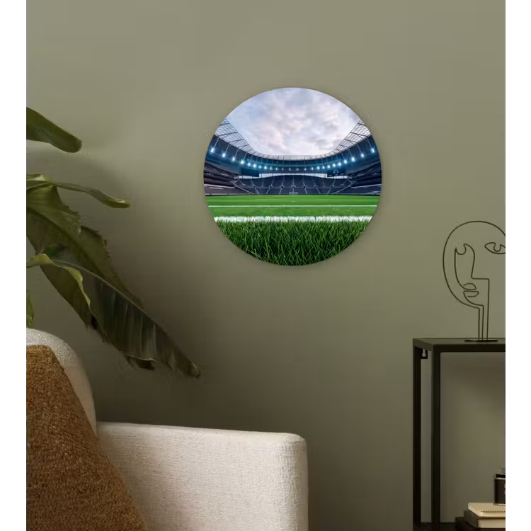 Voetbal - Stadion - Sport - Groen Wandcirkel kunststof plaat 5mm dik klein -sfeer3