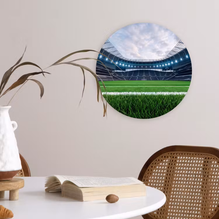 Voetbal - Stadion - Sport - Groen Wandcirkel kunststof plaat 5mm dik klein -sfeer4
