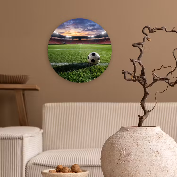 Voetbal - Stadion - Sport - Groen Wandcirkel kunststof plaat 5mm dik klein -sfeer1