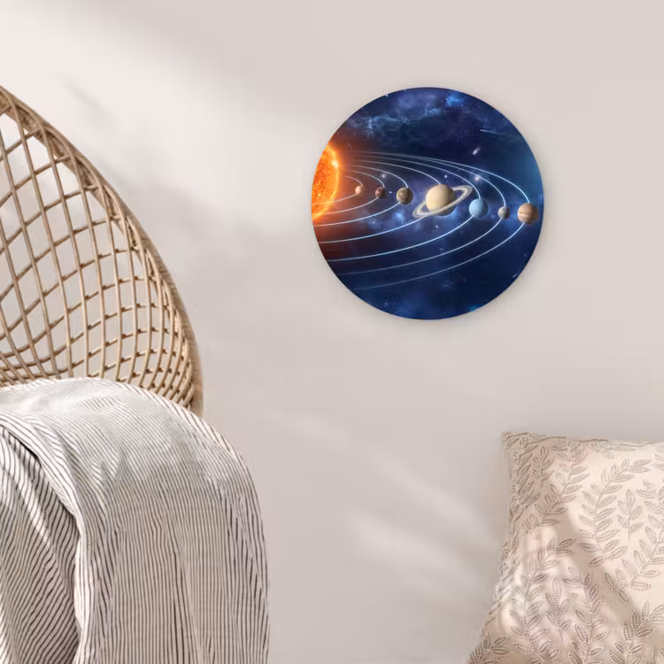 Ruimte - Zonnestelsel - Blauw Wandcirkel kunststof plaat 5mm dik klein -sfeer5