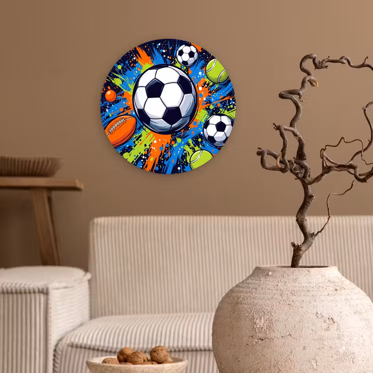 Sport - Ballen - Kleurrijk Wandcirkel kunststof plaat 5mm dik klein -sfeer1