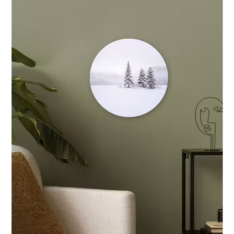 Fijnsparren - Sneeuw - Winter - Landschap - Stilte Wandcirkel kunststof plaat 5mm dik klein -sfeer3