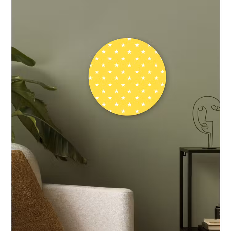 Sterren - Patroon - Minimalistisch - Geel Wandcirkel kunststof plaat 5mm dik klein 188 -sfeer3