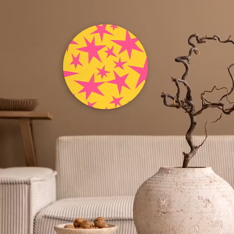 Sterren - Patroon - Roze - Geel Wandcirkel kunststof plaat 5mm dik klein 188 -sfeer1