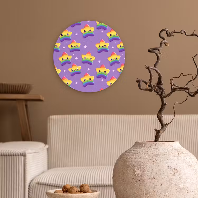 Sterren - Regenboog - Paars Wandcirkel kunststof plaat 5mm dik klein 188 -sfeer1