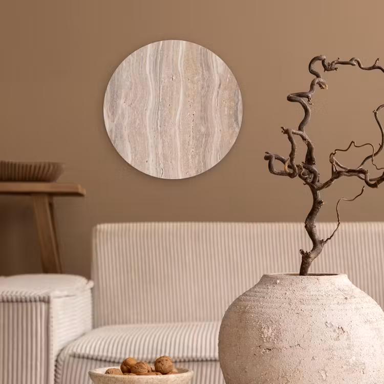 Steen - Patroon - Textuur - Natuurlijk - Beige Wandcirkel kunststof plaat 5mm dik klein -sfeer1