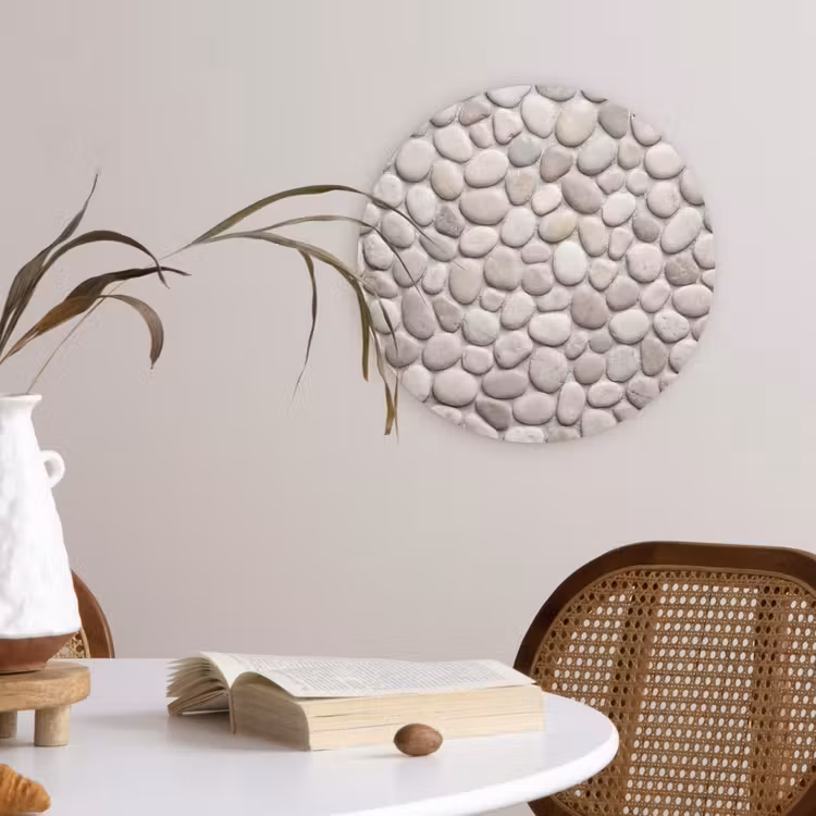 Steen - Kiezel - Natuur - Minimalistisch - Beige Wandcirkel kunststof plaat 5mm dik klein -sfeer4
