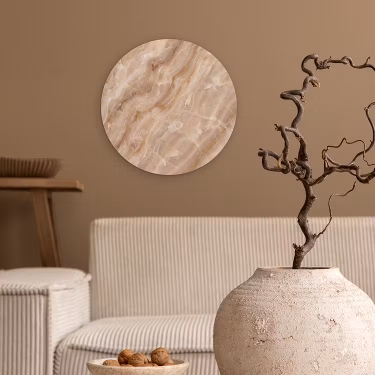 Steen - Ader - Natuur - Modern - Beige Wandcirkel kunststof plaat 5mm dik klein -sfeer1