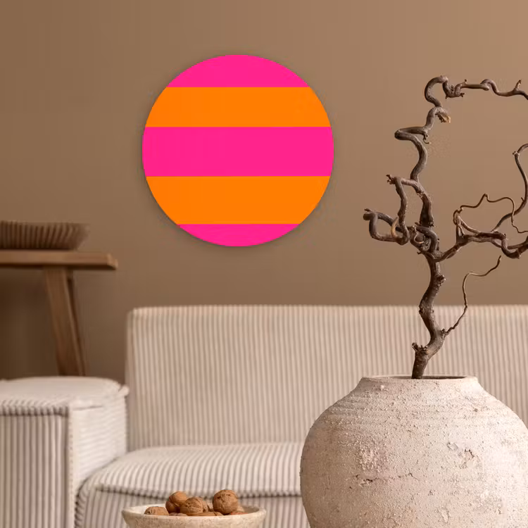 Strepen - Horizontaal - Roze Wandcirkel kunststof plaat 5mm dik klein 188 -sfeer1