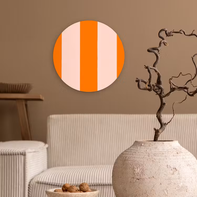 Strepen - Modern - Oranje Wandcirkel kunststof plaat 5mm dik klein 188 -sfeer1