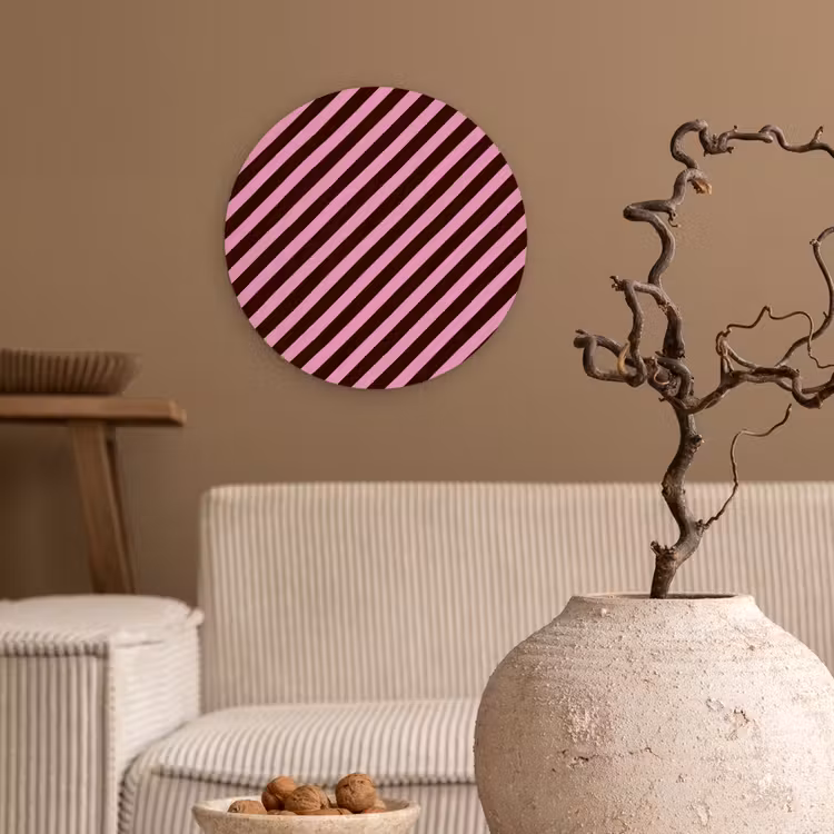 Strepen - Roze - Bruin Wandcirkel kunststof plaat 5mm dik klein 188 -sfeer1