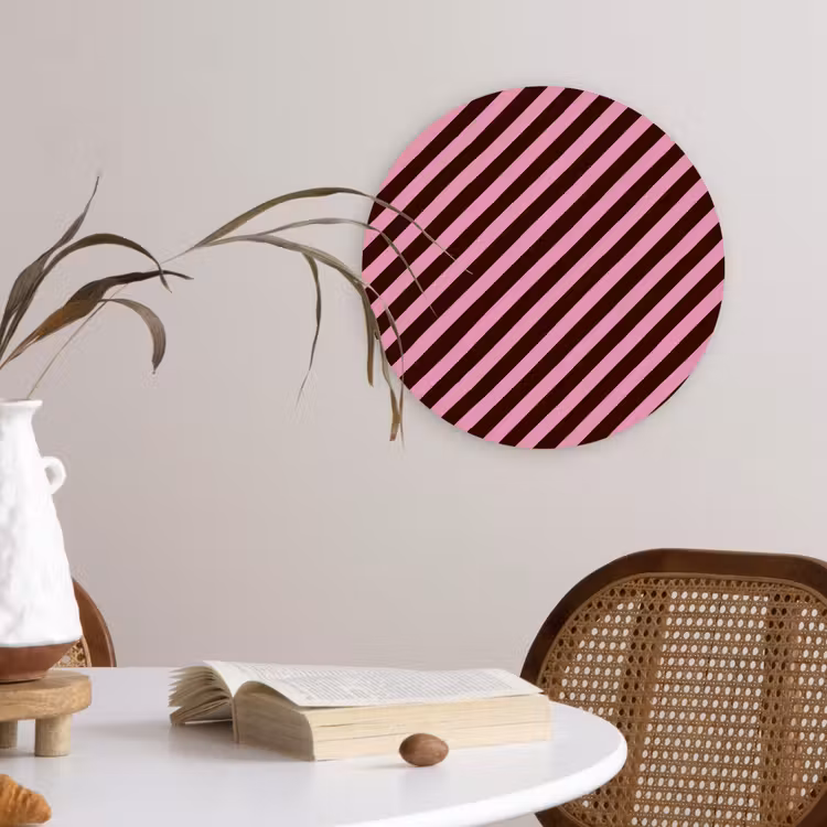 Strepen - Roze - Bruin Wandcirkel kunststof plaat 5mm dik klein 188 -sfeer4