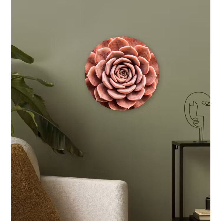Vetplant - Organisch - Roze Wandcirkel kunststof plaat 5mm dik klein -sfeer3