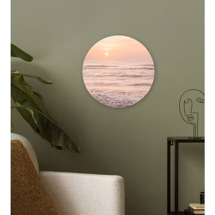 Zon - Strand - Roze Wandcirkel kunststof plaat 5mm dik klein -sfeer3